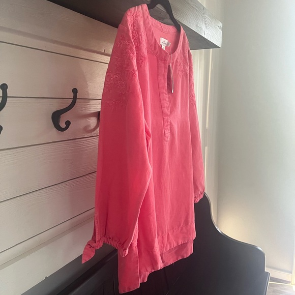 NWT VINEYARD VINES Chambray Embroidered Tie Sleeve Top In Paradise Pink XL - Picture 5 of 12